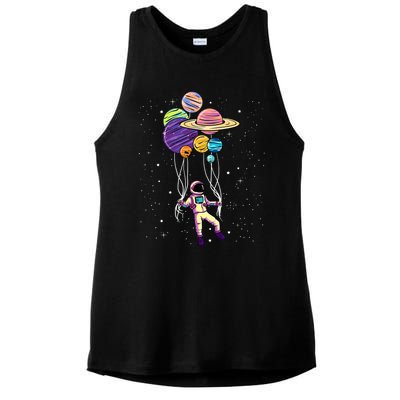 Astronaut Holding Planet Balloons STEM Kids Ladies PosiCharge Tri-Blend Wicking Tank