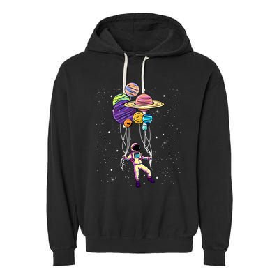 Astronaut Holding Planet Balloons STEM Kids Garment-Dyed Fleece Hoodie