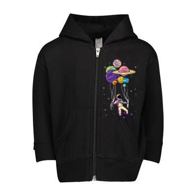 Astronaut Holding Planet Balloons STEM Kids Toddler Zip Fleece Hoodie