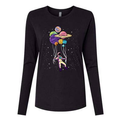 Astronaut Holding Planet Balloons STEM Kids Womens Cotton Relaxed Long Sleeve T-Shirt