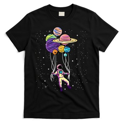 Astronaut Holding Planet Balloons STEM Kids T-Shirt