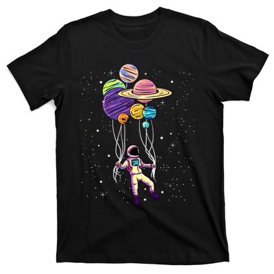 Astronaut Holding Planet Balloons STEM Kids T-Shirt