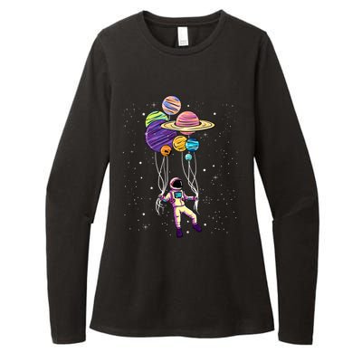 Astronaut Holding Planet Balloons STEM Kids Womens CVC Long Sleeve Shirt