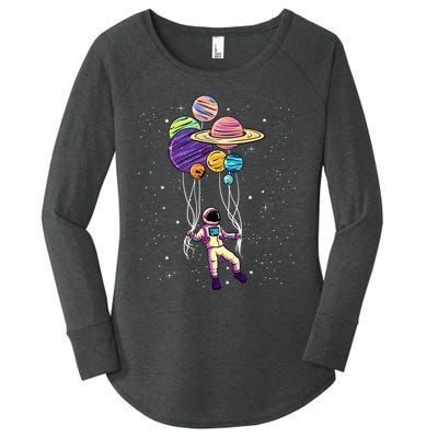 Astronaut Holding Planet Balloons STEM Kids Women's Perfect Tri Tunic Long Sleeve Shirt