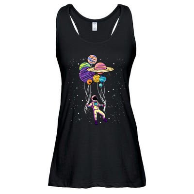 Astronaut Holding Planet Balloons STEM Kids Ladies Essential Flowy Tank