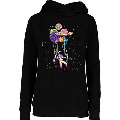 Astronaut Holding Planet Balloons STEM Kids Womens Funnel Neck Pullover Hood