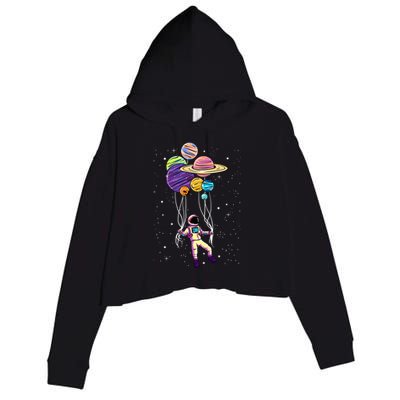 Astronaut Holding Planet Balloons STEM Kids Crop Fleece Hoodie