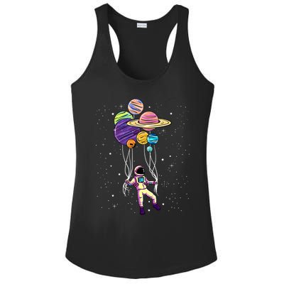 Astronaut Holding Planet Balloons STEM Kids Ladies PosiCharge Competitor Racerback Tank