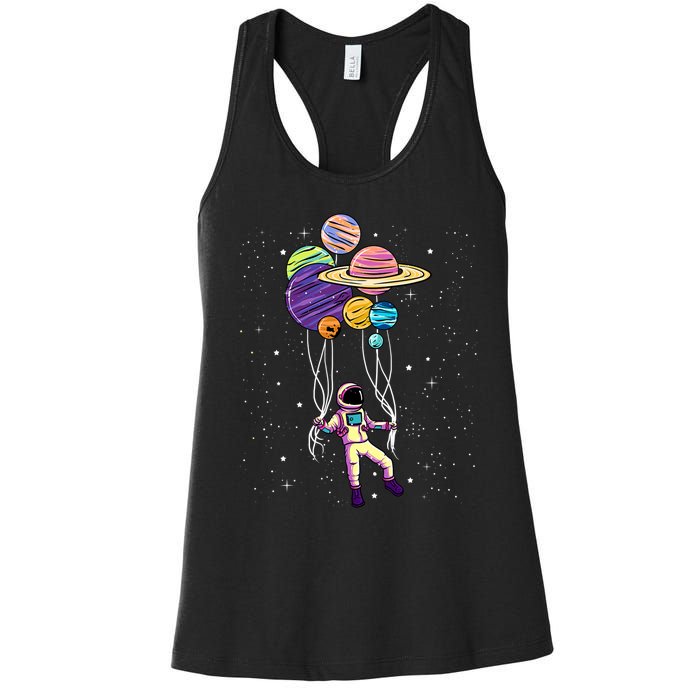 Astronaut Holding Planet Balloons STEM Kids Women's Racerback Tank