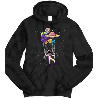 Astronaut Holding Planet Balloons STEM Kids Tie Dye Hoodie