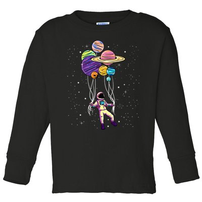 Astronaut Holding Planet Balloons STEM Kids Toddler Long Sleeve Shirt