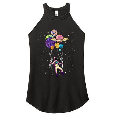 Astronaut Holding Planet Balloons STEM Kids Women's Perfect Tri Rocker Tank