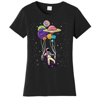 Astronaut Holding Planet Balloons STEM Kids Women's T-Shirt