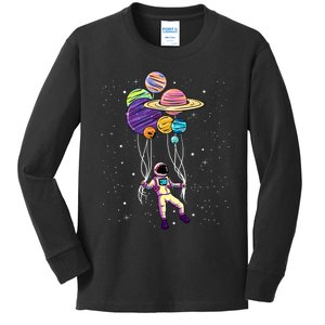 Astronaut Holding Planet Balloons STEM Kids Kids Long Sleeve Shirt