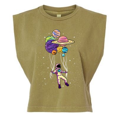 Astronaut Holding Planet Balloons STEM Kids Garment-Dyed Women's Muscle Tee