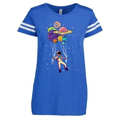 Astronaut Holding Planet Balloons STEM Kids Enza Ladies Jersey Football T-Shirt