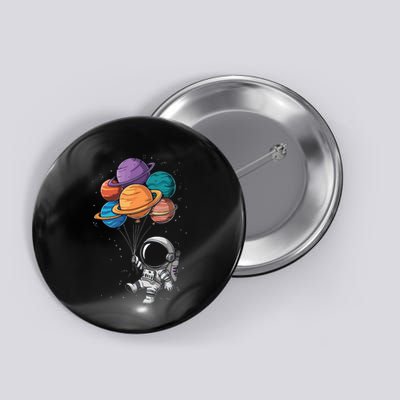 Astronaut Holding Planet Balloons Floating In Space Button
