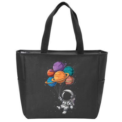 Astronaut Holding Planet Balloons Floating In Space Zip Tote Bag
