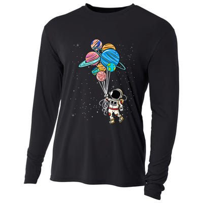 Astronaut Holding Planet Balloons Boysgirls Stem Cooling Performance Long Sleeve Crew