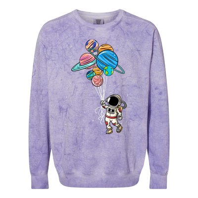 Astronaut Holding Planet Balloons Colorblast Crewneck Sweatshirt