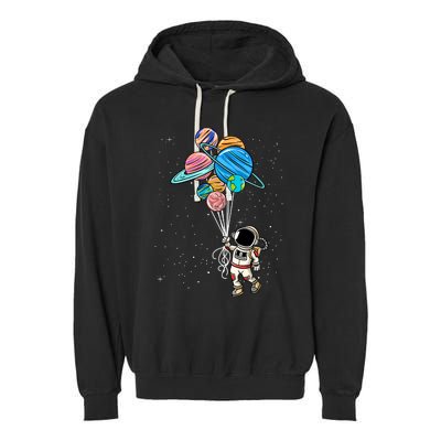 Astronaut Holding Planet Balloons Garment-Dyed Fleece Hoodie