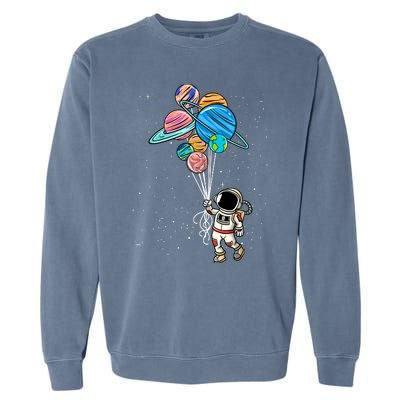 Astronaut Holding Planet Balloons Garment-Dyed Sweatshirt