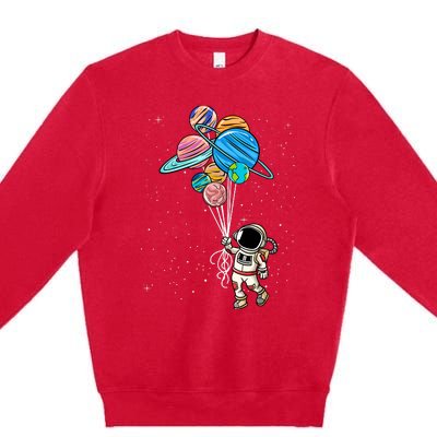 Astronaut Holding Planet Balloons Premium Crewneck Sweatshirt