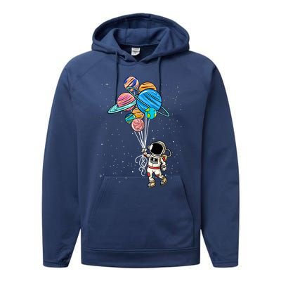 Astronaut Holding Planet Balloons Performance Fleece Hoodie