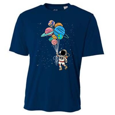 Astronaut Holding Planet Balloons Cooling Performance Crew T-Shirt