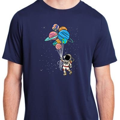 Astronaut Holding Planet Balloons Adult ChromaSoft Performance T-Shirt