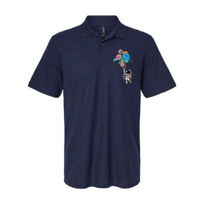 Astronaut Holding Planet Balloons Softstyle Adult Sport Polo