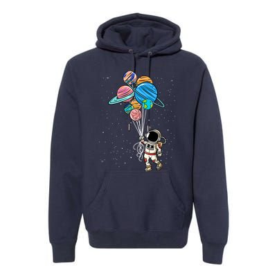 Astronaut Holding Planet Balloons Premium Hoodie