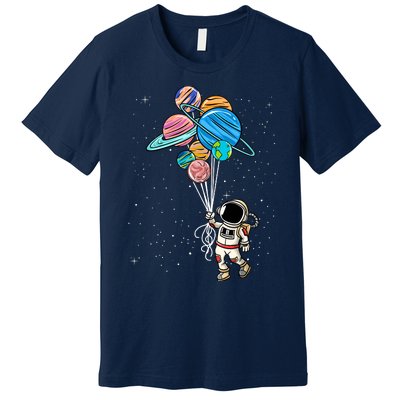 Astronaut Holding Planet Balloons Premium T-Shirt