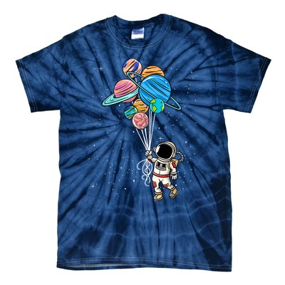 Astronaut Holding Planet Balloons Tie-Dye T-Shirt