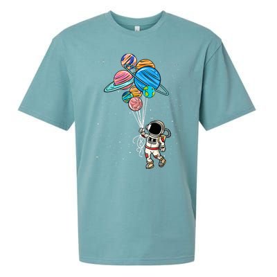 Astronaut Holding Planet Balloons Sueded Cloud Jersey T-Shirt