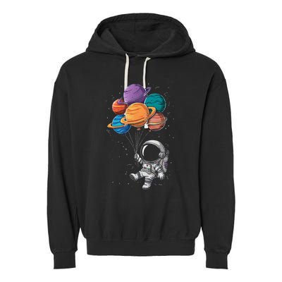 Astronaut Holding Planet Balloons Floating In Space Garment-Dyed Fleece Hoodie