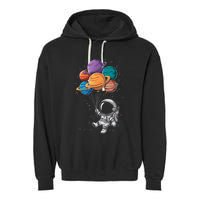 Astronaut Holding Planet Balloons Floating In Space Garment-Dyed Fleece Hoodie