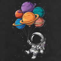 Astronaut Holding Planet Balloons Floating In Space 7 Panel Mesh Trucker Snapback Hat