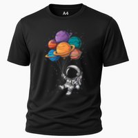 Astronaut Holding Planet Balloons Floating In Space Performance Shirt