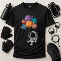 Astronaut Holding Planet Balloons Floating In Space Performance Shirt