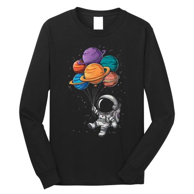Astronaut Holding Planet Balloons Floating In Space Long Sleeve Shirt