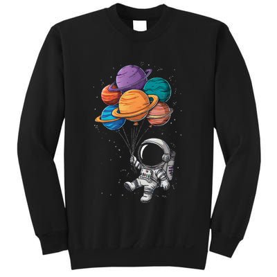 Astronaut Holding Planet Balloons Floating In Space Sweatshirt