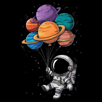 Astronaut Holding Planet Balloons Floating In Space T-Shirt