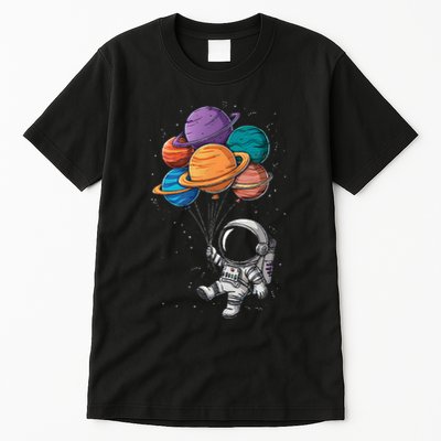 Astronaut Holding Planet Balloons Floating In Space Tall T-Shirt