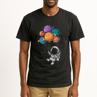 Astronaut Holding Planet Balloons Floating In Space Tall T-Shirt