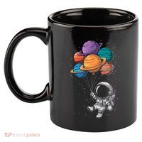 Astronaut Holding Planet Balloons Floating In Space 11oz C Handle Ceramic Mug