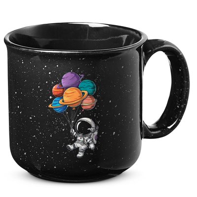 Astronaut Holding Planet Balloons Floating In Space 15oz Campfire Ceramic Mug