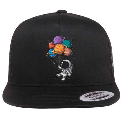 Astronaut Holding Planet Balloons Floating In Space Flatbill Hat