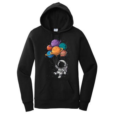 Astronaut Holding Planet Balloons Floating In Space Women's Pullover Hoodie