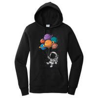 Astronaut Holding Planet Balloons Floating In Space Women's Pullover Hoodie